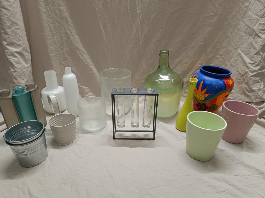 Lot diverse vazen, Ophalen, Gebruikt, Glas, Minder dan 50 cm