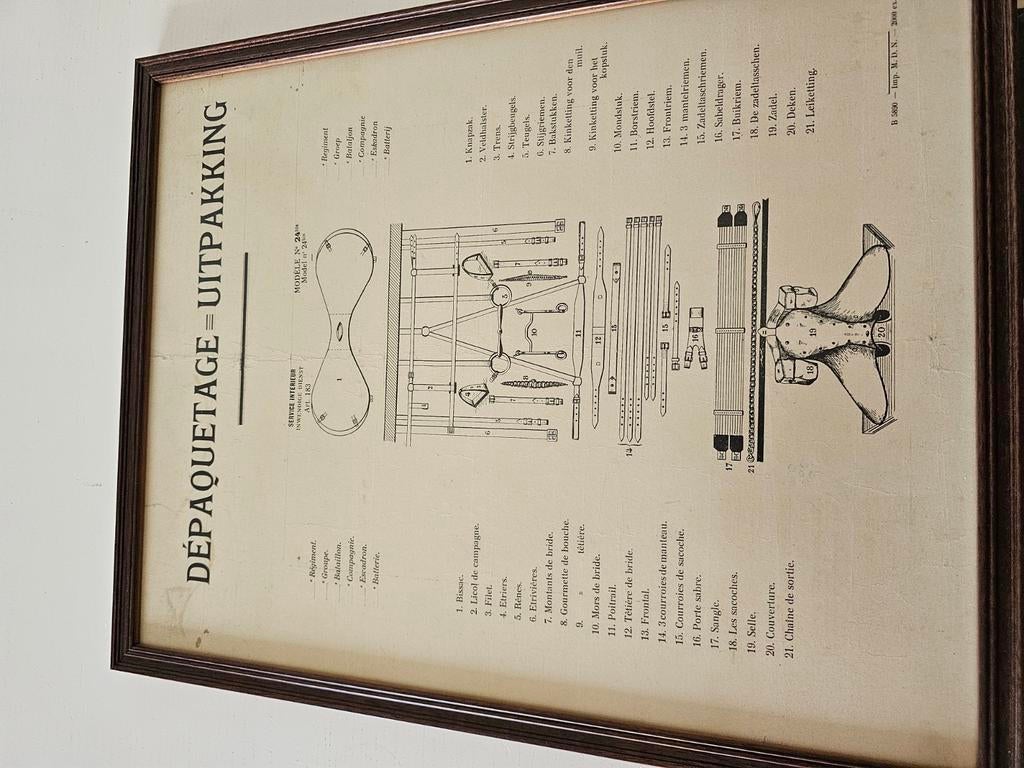 affiche d'instructions pour le « déballage » (déballage/déba, Collections, Objets militaires | Général, Enlèvement ou Envoi