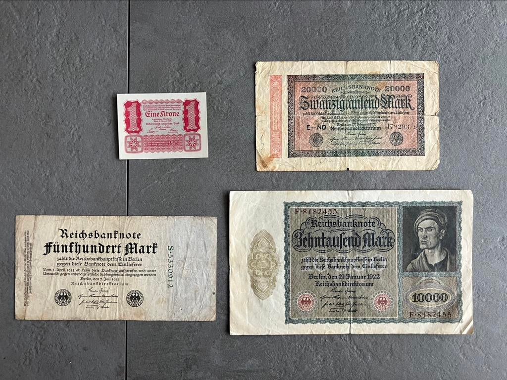 Set van 4 oude bankbiljetten uit Duitsland en Oostenrijk, Postzegels en Munten, Ophalen of Verzenden, Duitsland, Los biljet