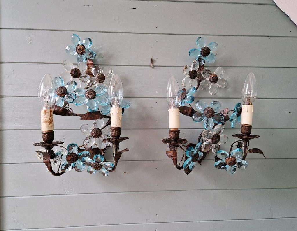 Paar kristallen bloemenkandelaars, Murano, 1950, Antiek en Kunst, Ophalen of Verzenden