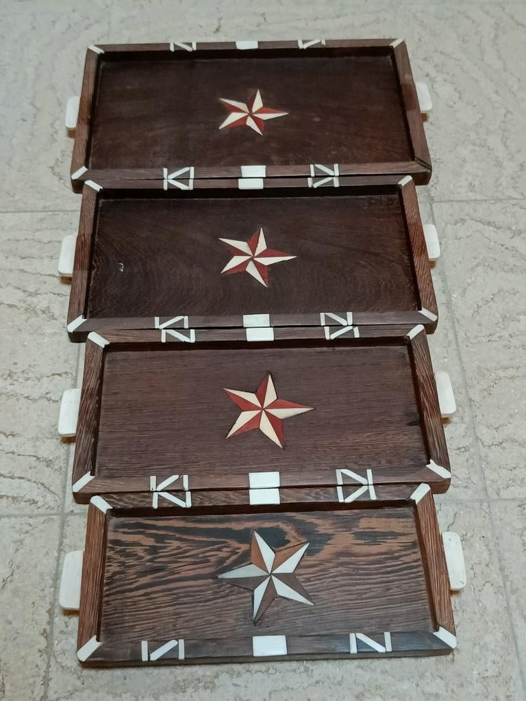 Vintage set van 4 dienbladen Art Deco, Ophalen of Verzenden, Zo goed als nieuw