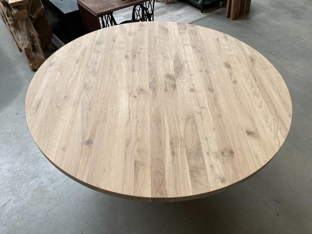 Tafelblad rond | 40mm dik | massief eiken | recht & verjongd, Nieuw, Eikenhout, Rond, Hout