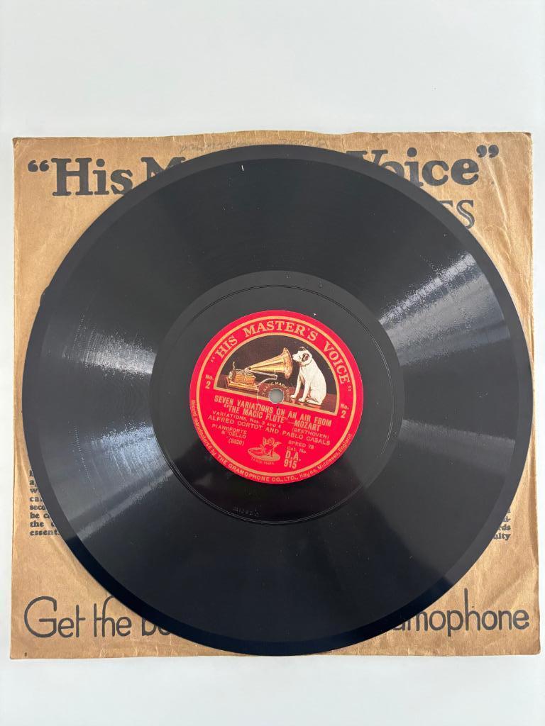 78 RPM Alfred Cortot Pablo Casals Beethoven Magic Flute1928, Orchestre ou Ballet, Comme neuf, Enlèvement, 10 pouces