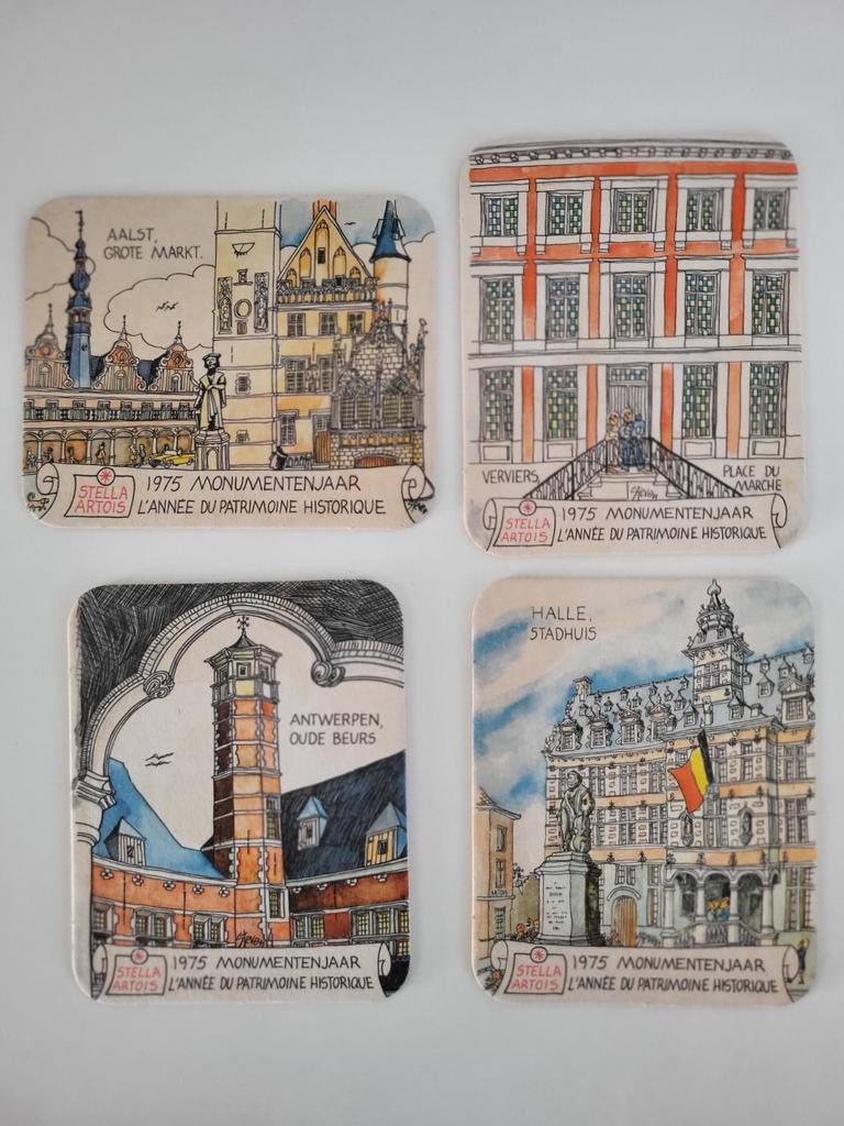 bierkaartjes stella artois 1975 monumentenjaar bierviltje, Enlèvement ou Envoi, Comme neuf, Sous-bock, Stella Artois