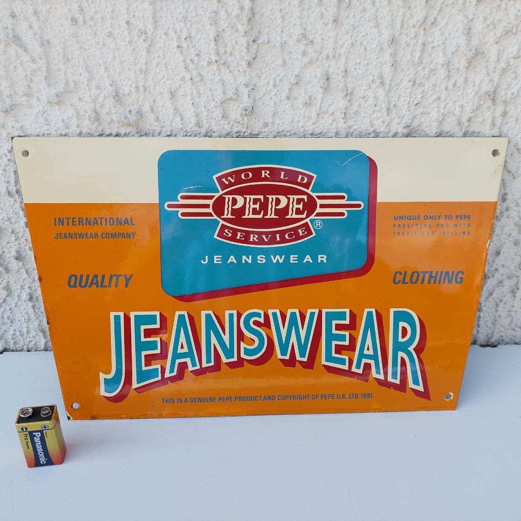 GEËMAILLEERD PLAAT PEPE JEANSWEAR  COPYRIGHT UK 1991 ORIGINE, Ophalen of Verzenden, Gebruikt, Reclamebord