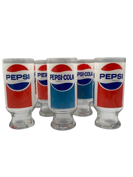 Pepsi-Cola glazen – set van 8 (jaren 70–80), Verzamelen, Glas en Drinkglazen, Gebruikt, Frisdrankglas, Ophalen of Verzenden
