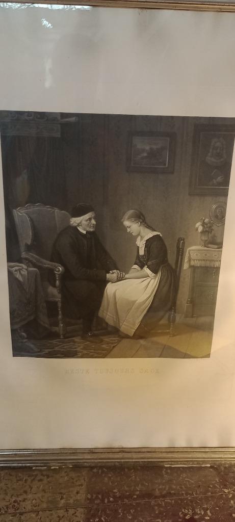 Oude Schuback-gravure „Always be wise”, 72x86, n430, Antiek en Kunst, Kunst | Etsen en Gravures, Gravure, Ophalen