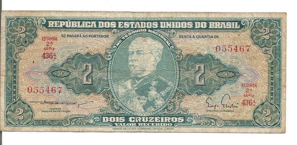 Brésil 2 Cruzeiros 1955 P#157 Série 436A 055467 TTB, Ophalen of Verzenden, Zuid-Amerika, Los biljet