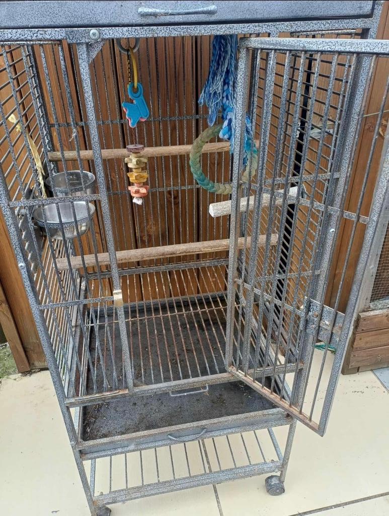 Allerlei papegaaienkooi extra staander twee opstapstok, Dieren en Toebehoren, Vogels | Hokken en Kooien, Gebruikt, Vogelkooi, Aluminium