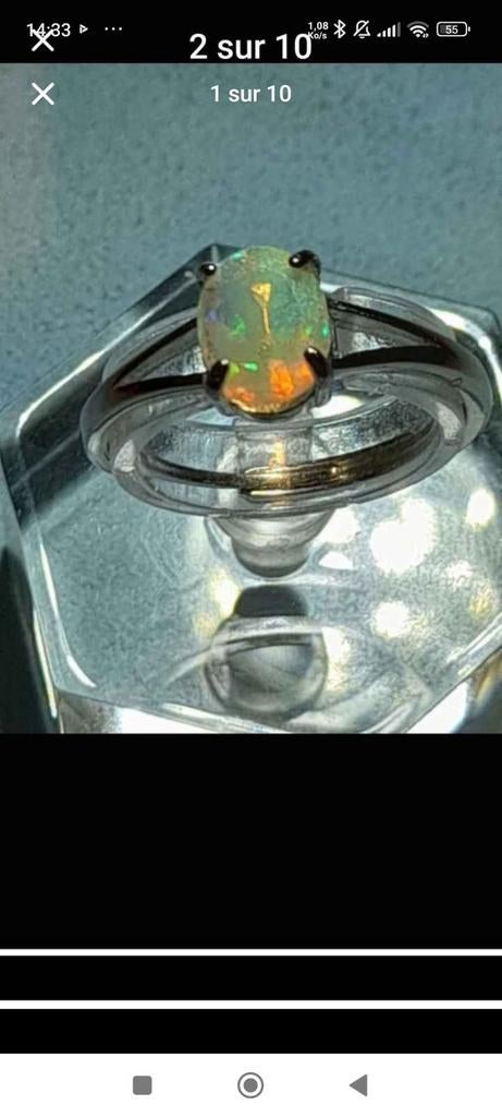 Bague en argent massif avec opale naturelle magnifique, Bijoux, Sacs & Beauté, Bagues, Neuf, Femme, Argent, Argent, Avec pierre précieuse