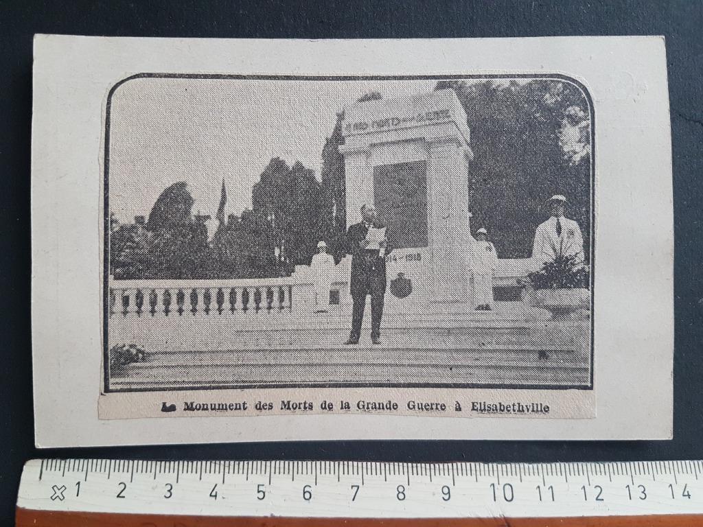 Knipsel op postkaart: Monument Guerre Elisabethville Kongo, Verzamelen, Militaria | Algemeen, Landmacht, Foto of Poster, Verzenden