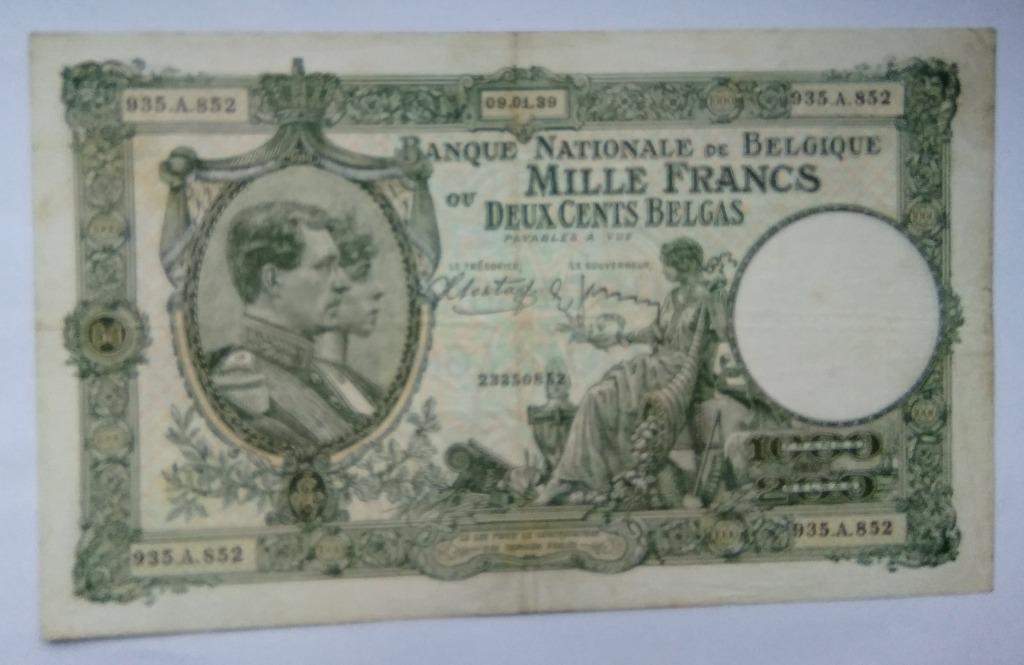 belgie 1000 frank model 1919 - 09-01-1939, Postzegels en Munten, Ophalen of Verzenden, Los biljet