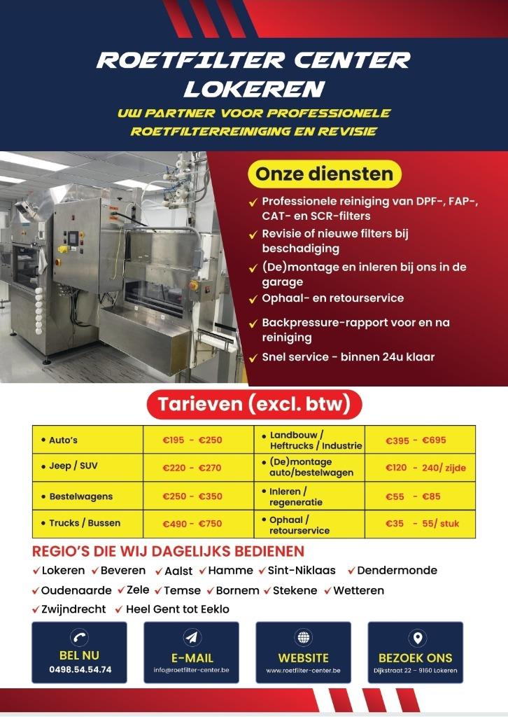 Roetfilter reiniging en Revisie/1 jaar garantie - 24u klaar, Euro 5, 1 Reeks, Bedrijf, Diesel