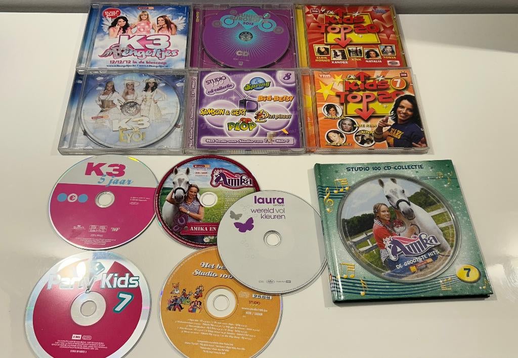 12 kinder CD's (Amika, Laura, K3, Studio 100, ...), Cd's en Dvd's, Cd's | Kinderen en Jeugd, Gebruikt, Muziek, Ophalen of Verzenden