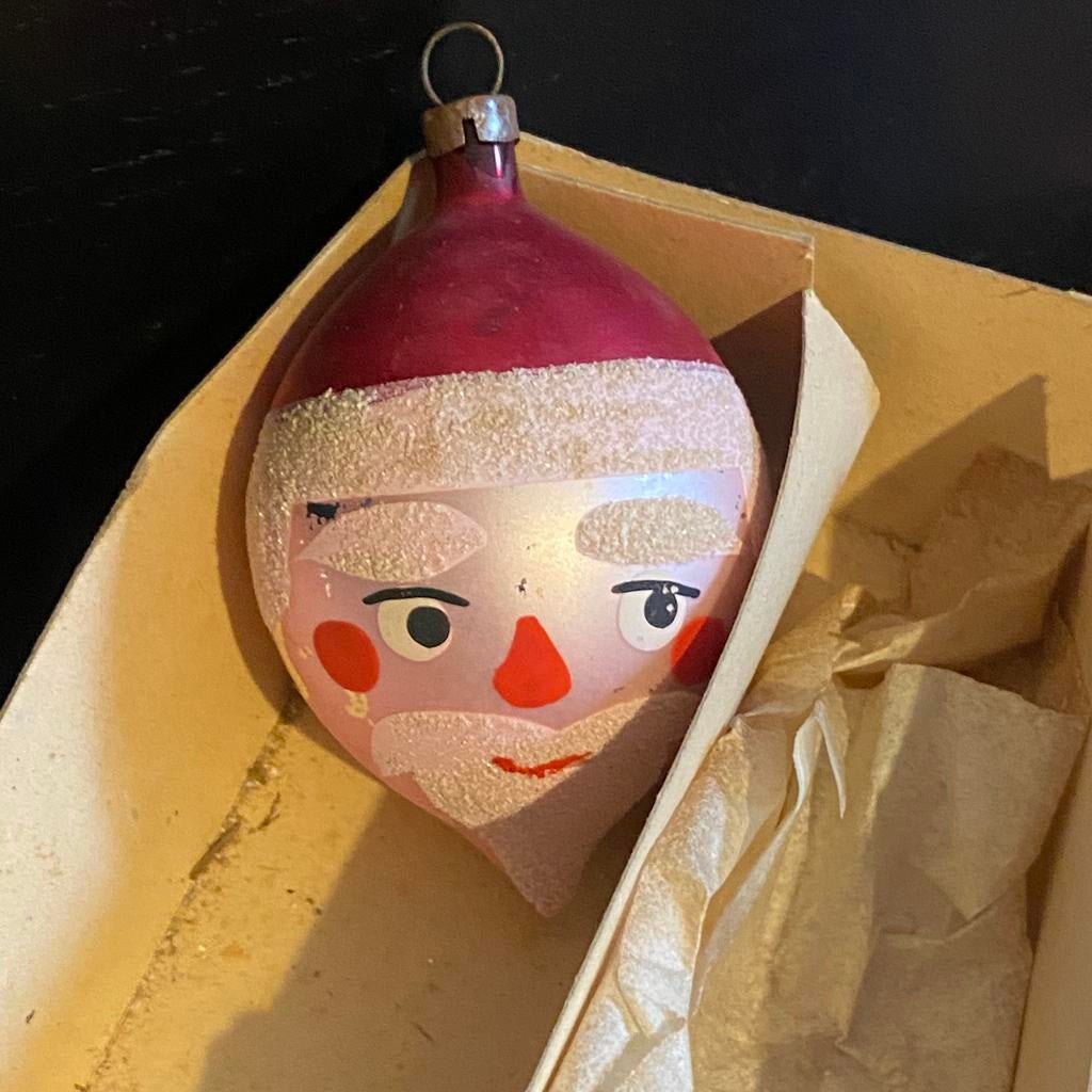 Boule Noël verre, vintage, tête père Noël, Divers, Enlèvement ou Envoi, Comme neuf