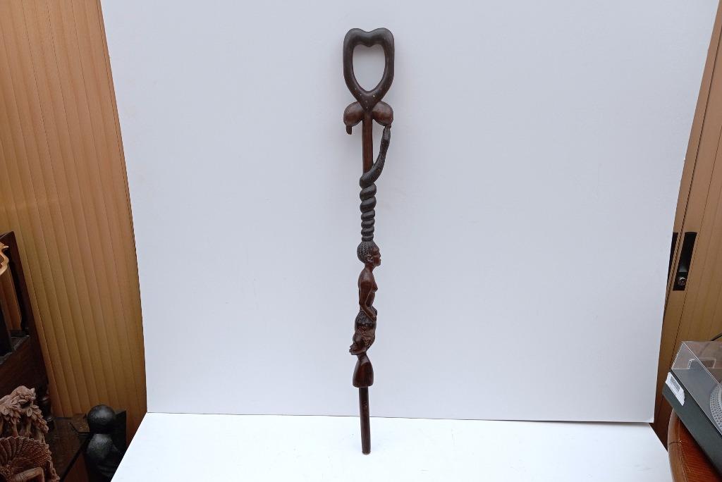 oude Afrikaanse wandelstok hout beeld, Antiek en Kunst, Kunst | Beelden en Houtsnijwerken, Ophalen of Verzenden