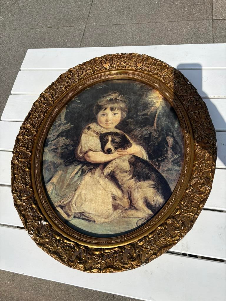 Schilderij meisje met hond, Antiek en Kunst, Kunst | Schilderijen | Klassiek, Ophalen