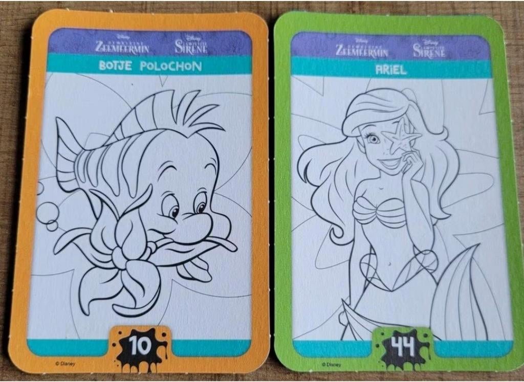 De Kleine Zeemeermin: 2 verzamelkaarten Disney Colour Magic, Ophalen of Verzenden, Pocahontas of Kl. Zeemeermin, Zo goed als nieuw