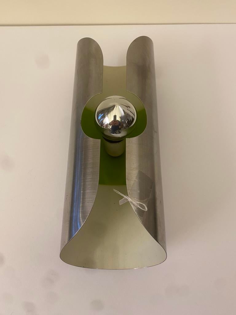 Vintage - Space Age RVS wandlamp met kopspiegellamp., Ophalen of Verzenden