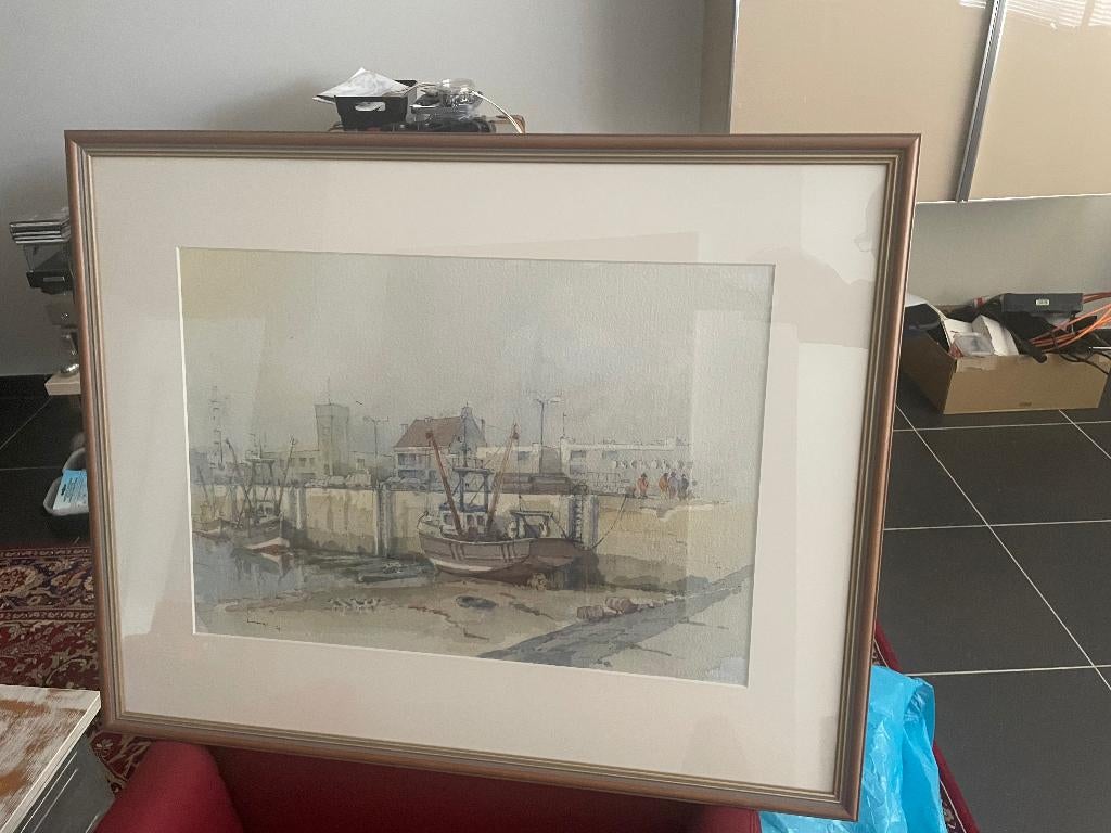 Mooie Aquarel met verfijnde kader., Antiek en Kunst, Kunst | Schilderijen | Klassiek, Ophalen