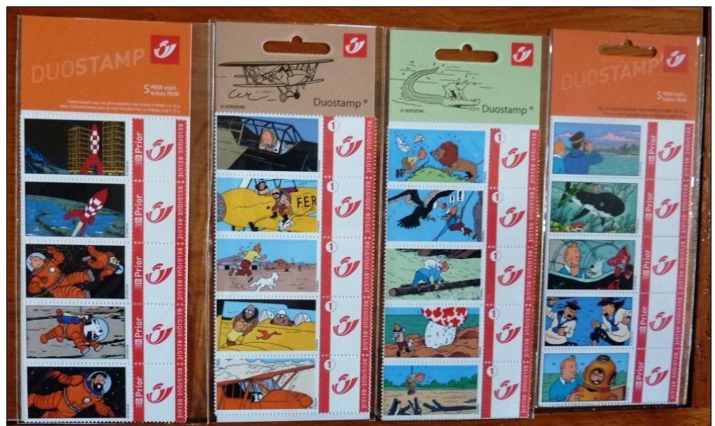 5 DUOSTAMPS TINTIN, Collections, Enlèvement ou Envoi, Tintin, Neuf