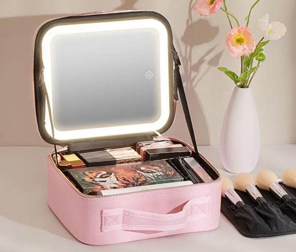 Trousse de maquillage avec miroir LED, Enlèvement, Neuf, Rose