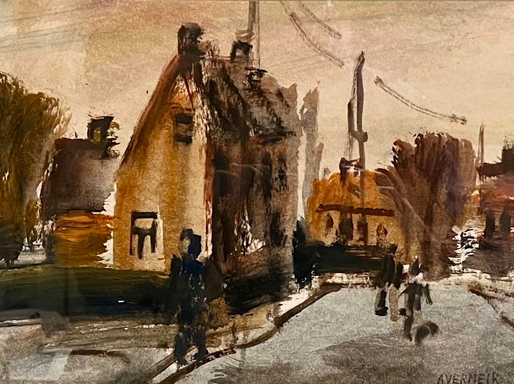 Alfons Vermeir - Aquarel - Dorpszicht - 40x30 cm - Met Kader, Antiek en Kunst, Ophalen of Verzenden
