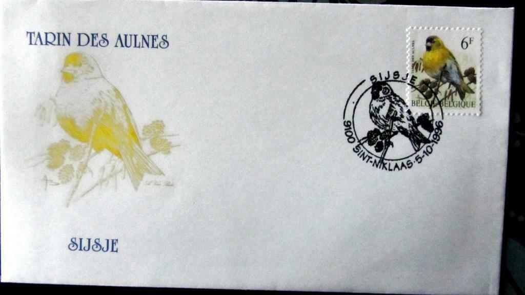 FIRST DAY COVER- VOGELS VAN BUZIN- HET SIJSJE, Postzegels en Munten, Ophalen of Verzenden, Gestempeld, Dier of Natuur