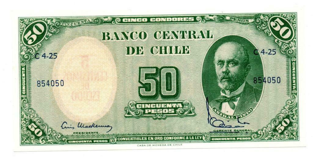 50 PESOS 1960    CHILI    UNC     P126b     € 2, Enlèvement ou Envoi, Amérique du Sud, Billets en vrac