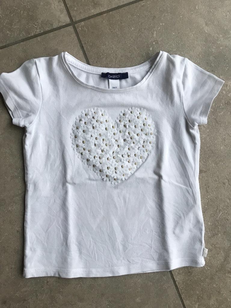 T-shirt Okaïdi 98 wit, Kinderen en Baby's, Kinderkleding | Maat 98, Gebruikt, Okaïdi, Meisje, Ophalen of Verzenden