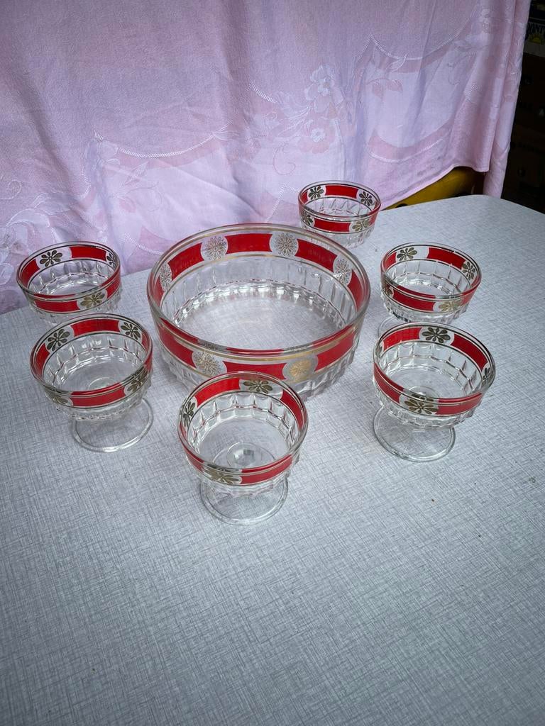 Vintage schotel + 6 coupes Italy, Antiek en Kunst, Antiek | Glaswerk en Kristal, Ophalen