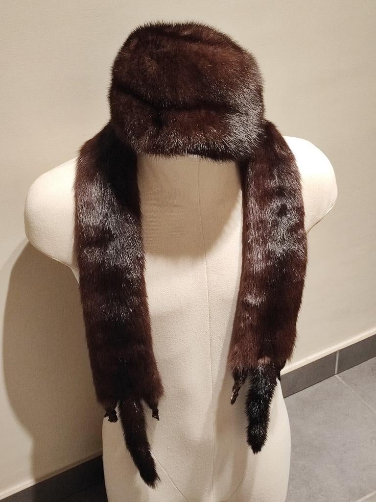 Écharpe et bonnet en vison - marron foncé, Enlèvement ou Envoi, Comme neuf, Bonnet
