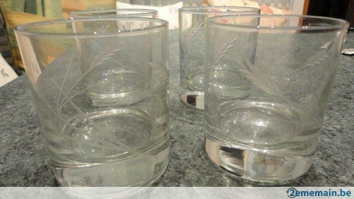 4 gegraveerde kristallen whiskyglazen (villeroy en boch), Ophalen of Verzenden, Gebruikt, Glas of Glazen