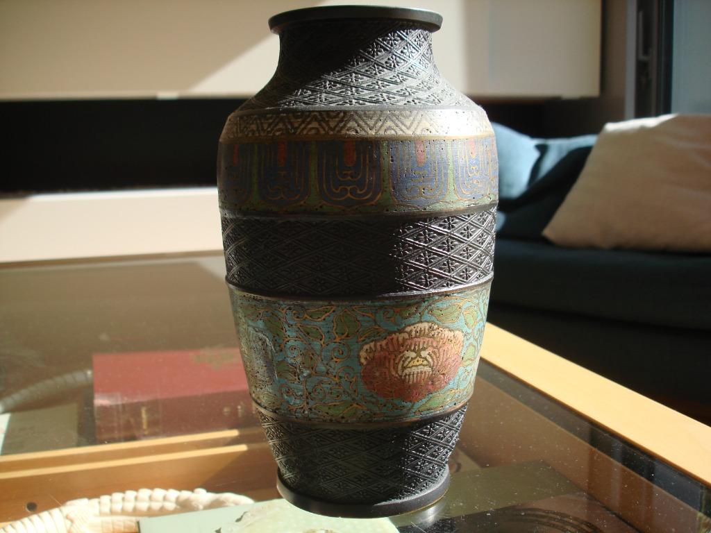 antieke CHINESE cloisonné & brons vaas bronze vase chinois, Antiquités & Art, Art | Art non-occidental, Enlèvement ou Envoi