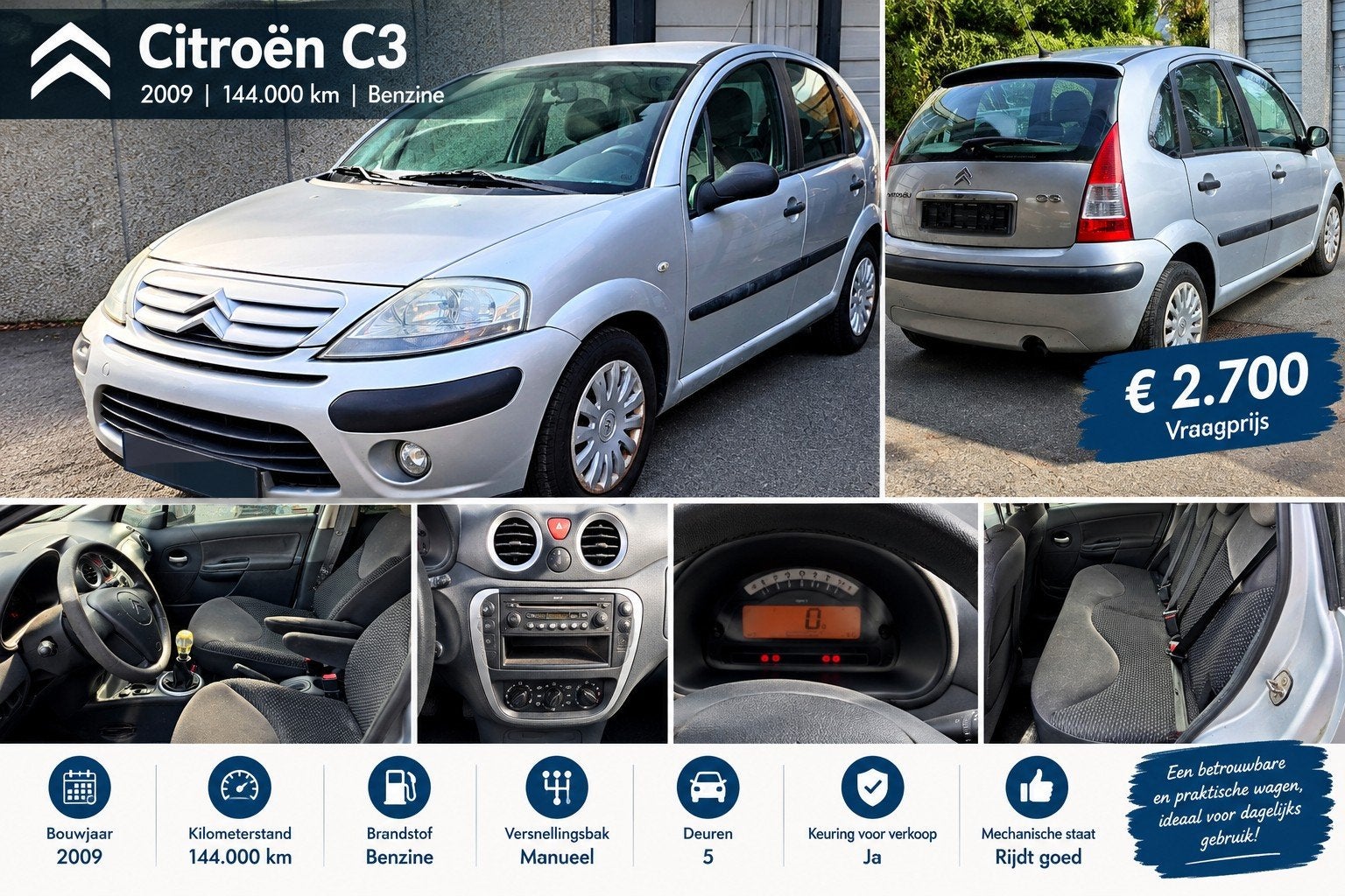 Citroën C3 1.4i, Autos, Argent ou Gris, Boîte manuelle, Noir, 5 portes