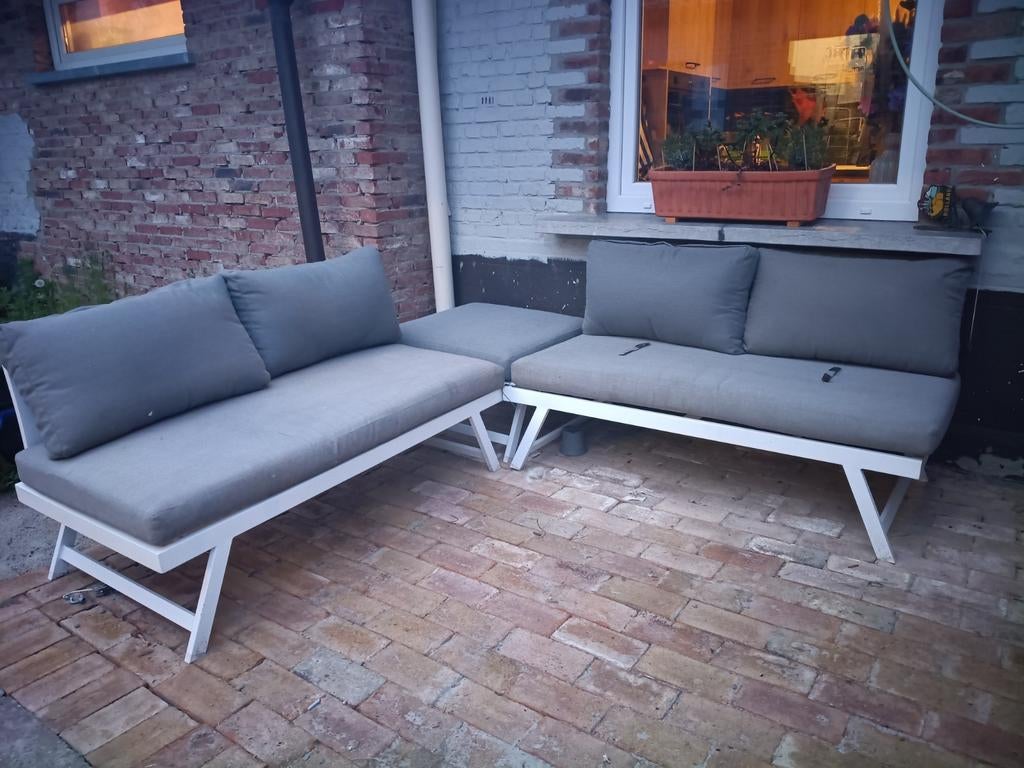 Witte aluminium loungeset, Tuin en Terras, Tuinsets en Loungesets, Ophalen, 4 zitplaatsen, Gebruikt, Bank