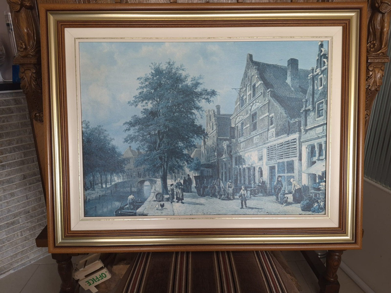 Tableau décoratif scène de canal hollandais, Enlèvement, Vieux hollandais, Encadré, Maritime / eau