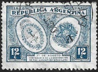 1 Postzegel Argentinië 1928 Vrede met Brazilië, Postzegels en Munten, Ophalen of Verzenden, Gestempeld, Zuid-Amerika