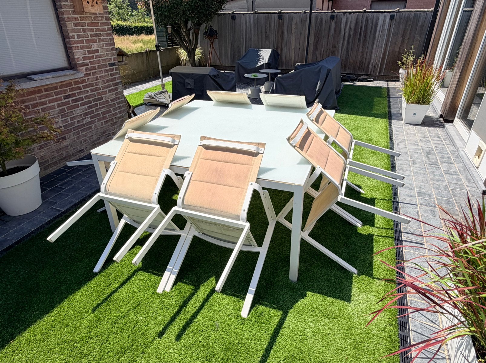 Terrastafel met 8 stoelen, Ophalen, Gebruikt, Vierkant, Aluminium