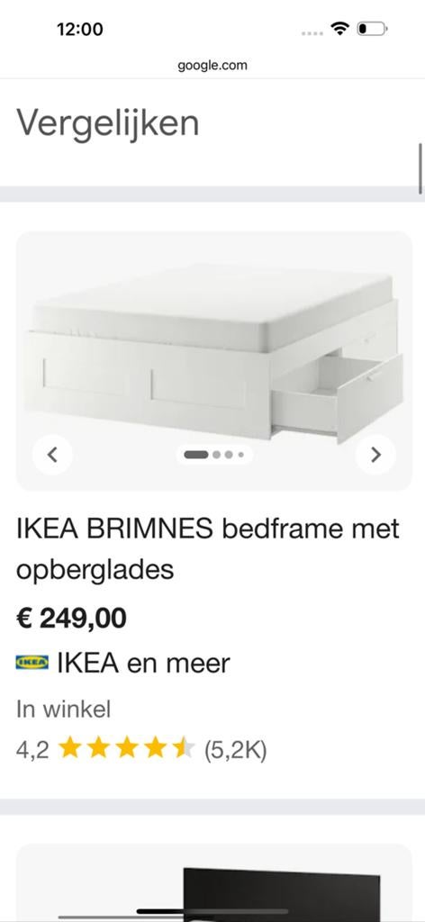Brimnes bed 180x200 + matras Ånneland en lattenbodem, Huis en Inrichting, Ophalen, Wit, Tweepersoons, Zo goed als nieuw