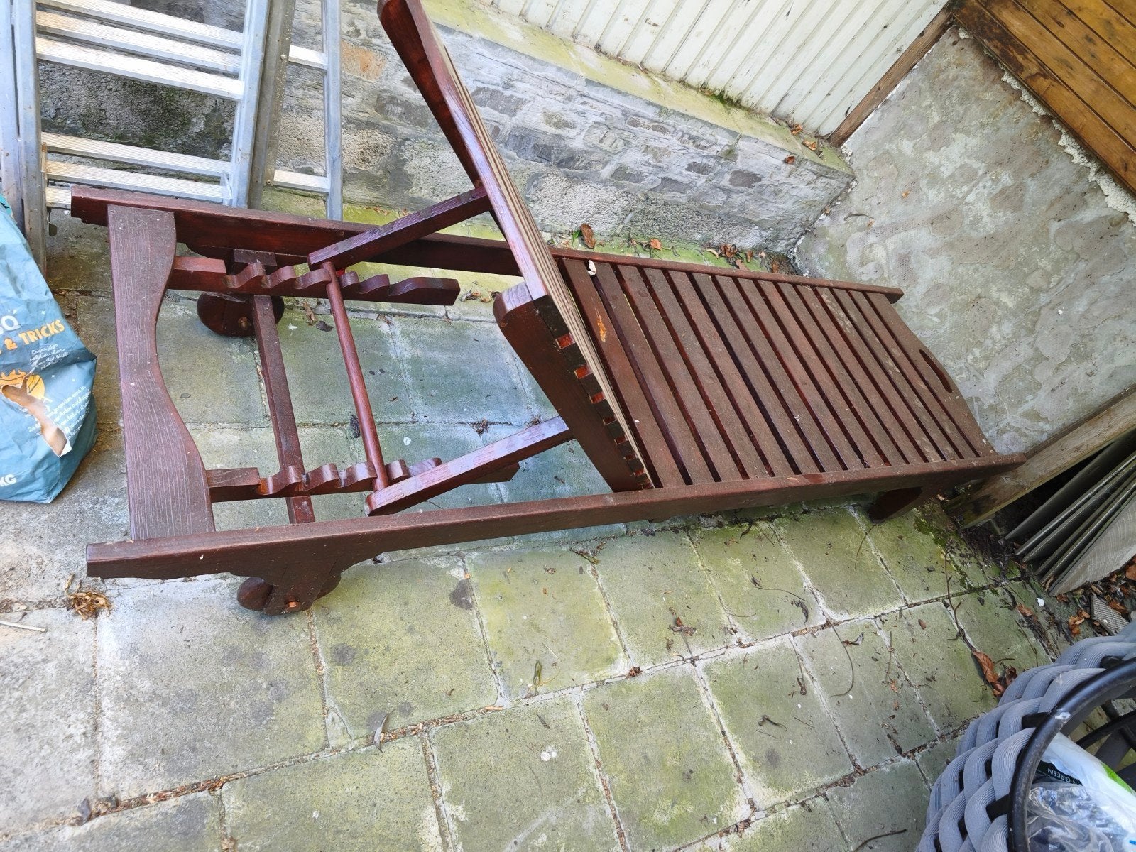 Teakhouten ligstoel met kussen –  goede staat –, Jardin & Terrasse, Ensembles de jardin, Bois de teck, Enlèvement