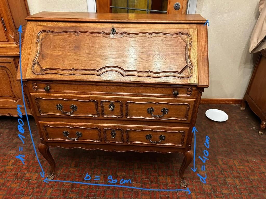 Vintage bureau, Huis en Inrichting, Ophalen, Met lades, Zo goed als nieuw, Bureau-kast combinatie