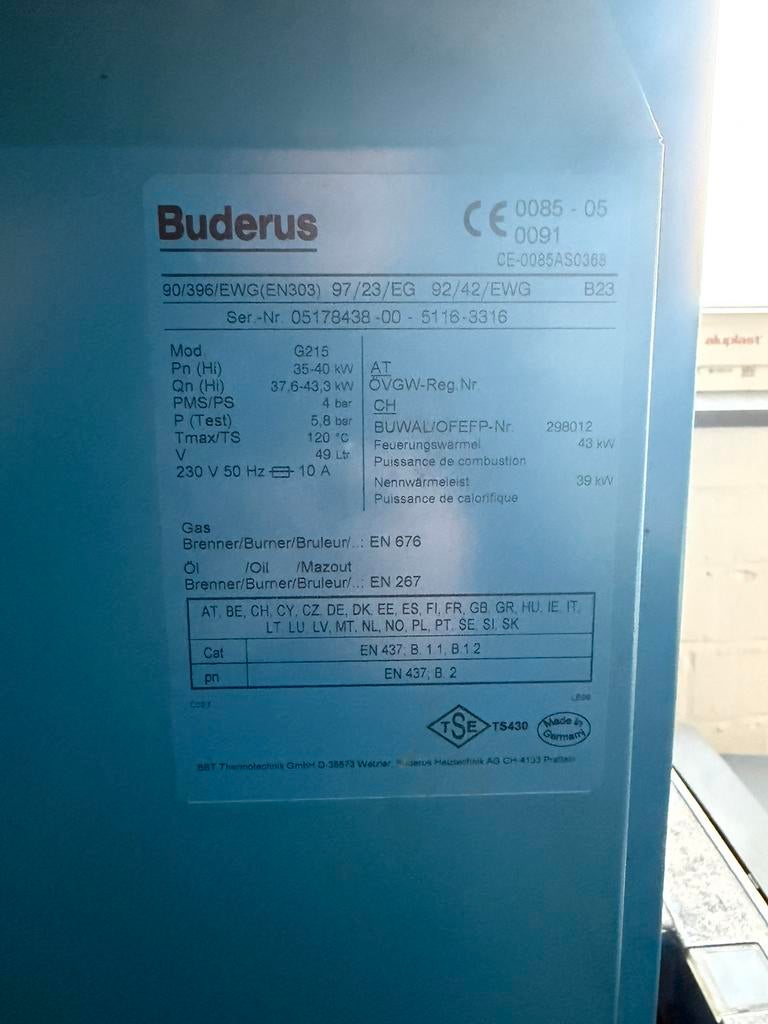 Buderus G215 - Logalux LT - Weishaupt, Ophalen, Gebruikt, Hoog rendement (Hr), Cv-ketel of Combi-ketel