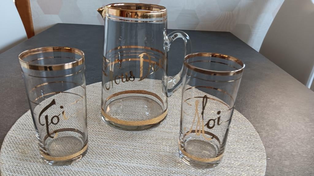 Carafe Nous Deux + 2 verres Toi Moi.  Bords dorés, Verzamelen, Ophalen of Verzenden, Nieuw