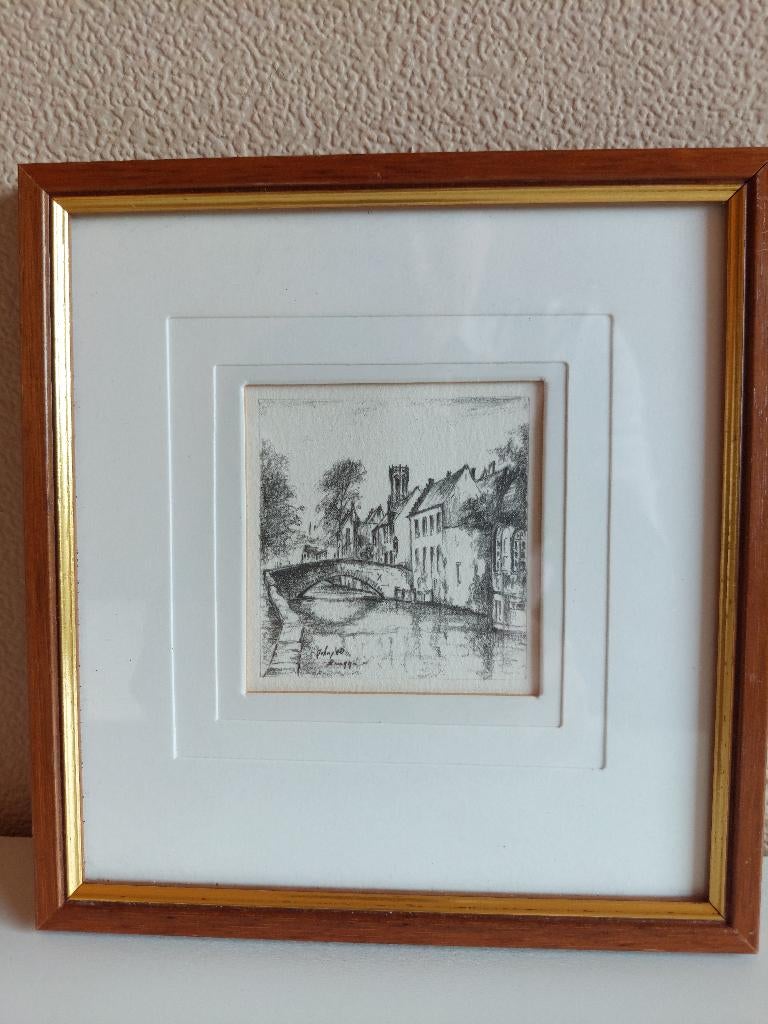 Miniatuur Brugge (De Peerdenbrug) - Johny Van de Vyvere, Antiek en Kunst, Kunst | Schilderijen | Klassiek, Ophalen, Ingelijst