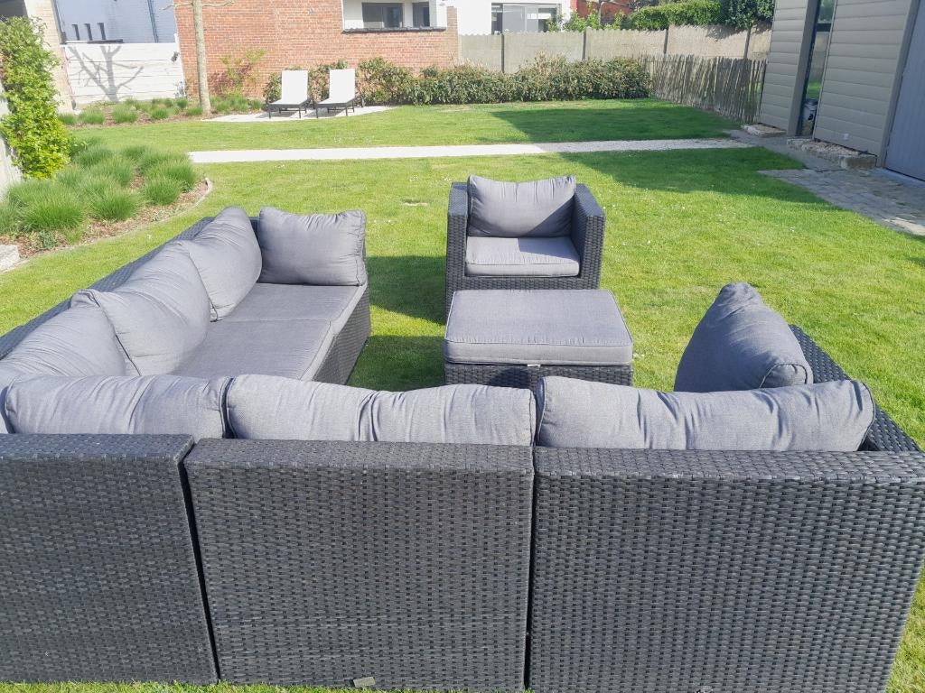 Loungeset antraciet, weersbestendig, Tuin en Terras, Ophalen, 5 zitplaatsen, Gebruikt, Rotan