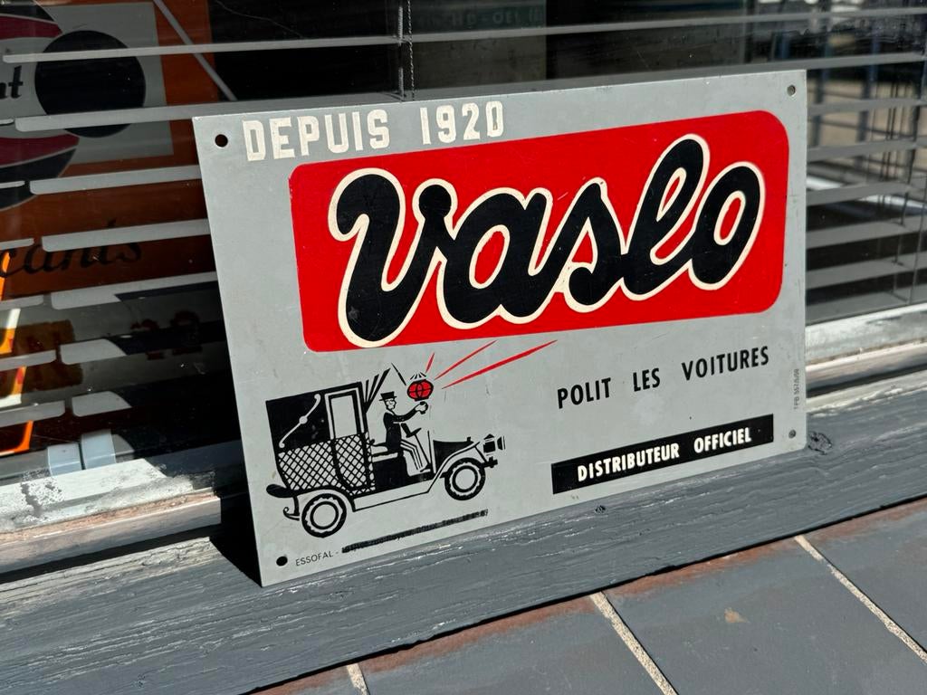 Panneau publicitaire Vaslo, ancien garage, 1959, Collections, Enlèvement ou Envoi, Utilisé, Panneau publicitaire