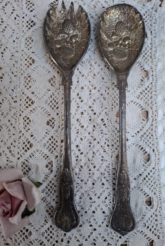 Vintage Engels verzilverd sla bestek met fruit motief, Antiek en Kunst, Ophalen of Verzenden
