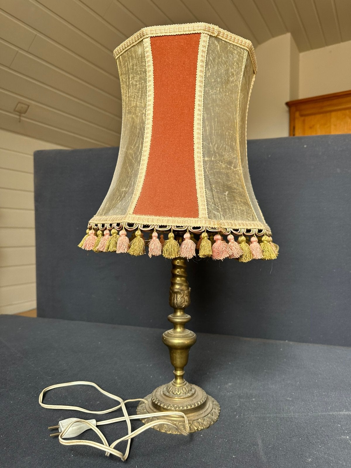 Vintage koperen lamp met kap, Retro, antiek, Comme neuf, Enlèvement, Métal