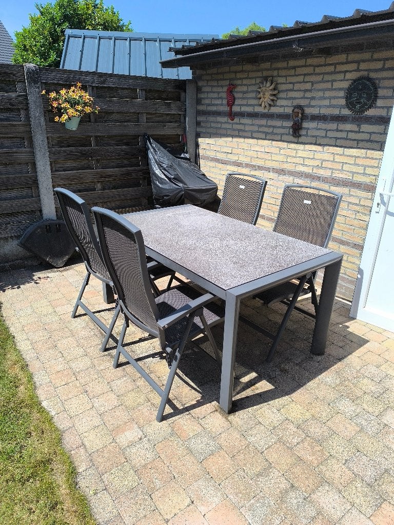 tuintafel met 4 verstelbare stoelen, Tuin en Terras, Tuintafels, Ophalen, Gebruikt, Rechthoekig, Aluminium